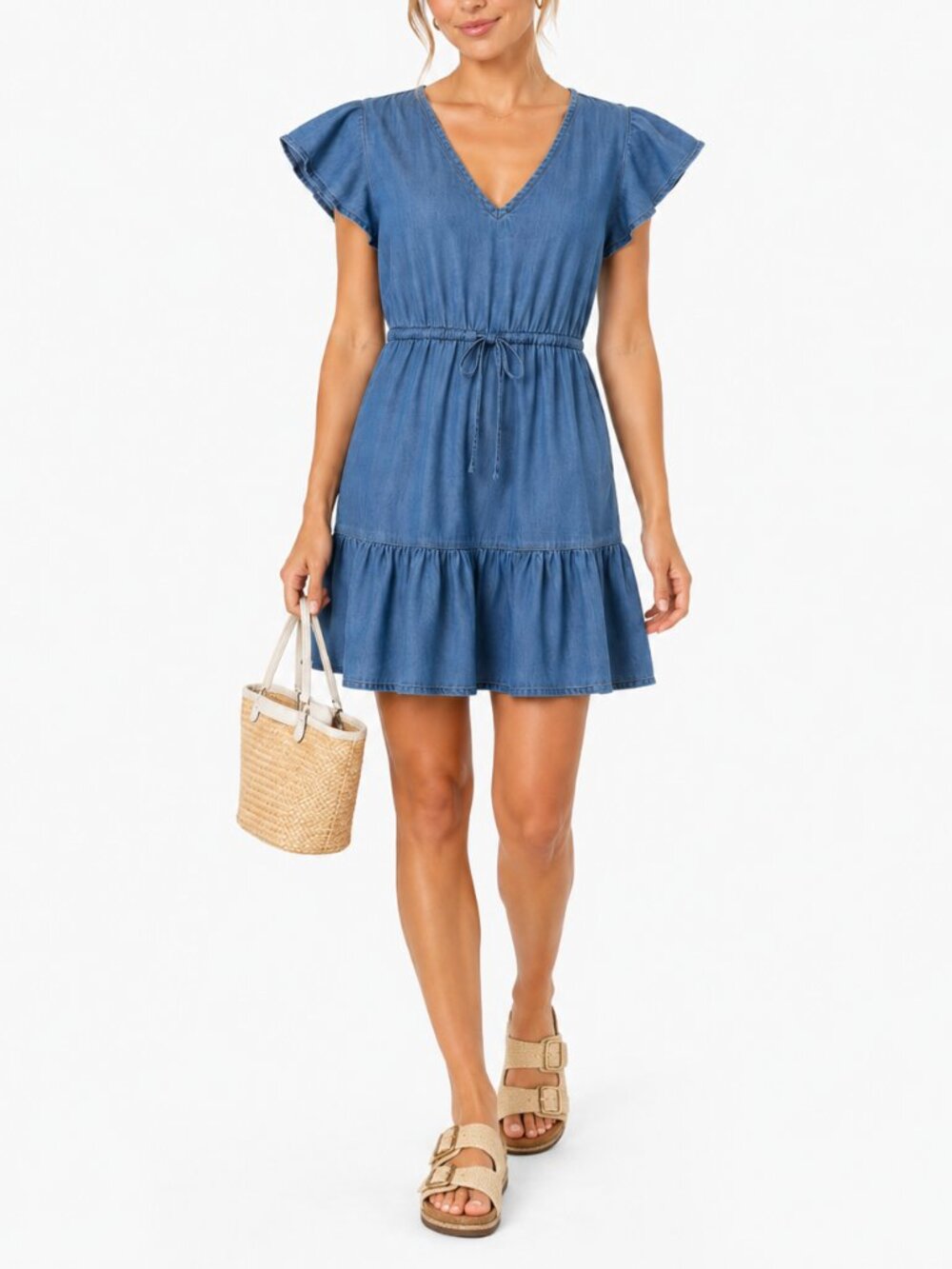 Gap Chambray Denim Flutter Sleeve Dress Size Small